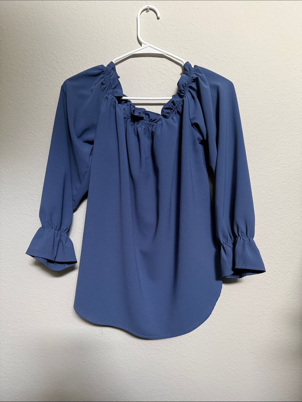 Women's Blue Ruffled Neck Blouse